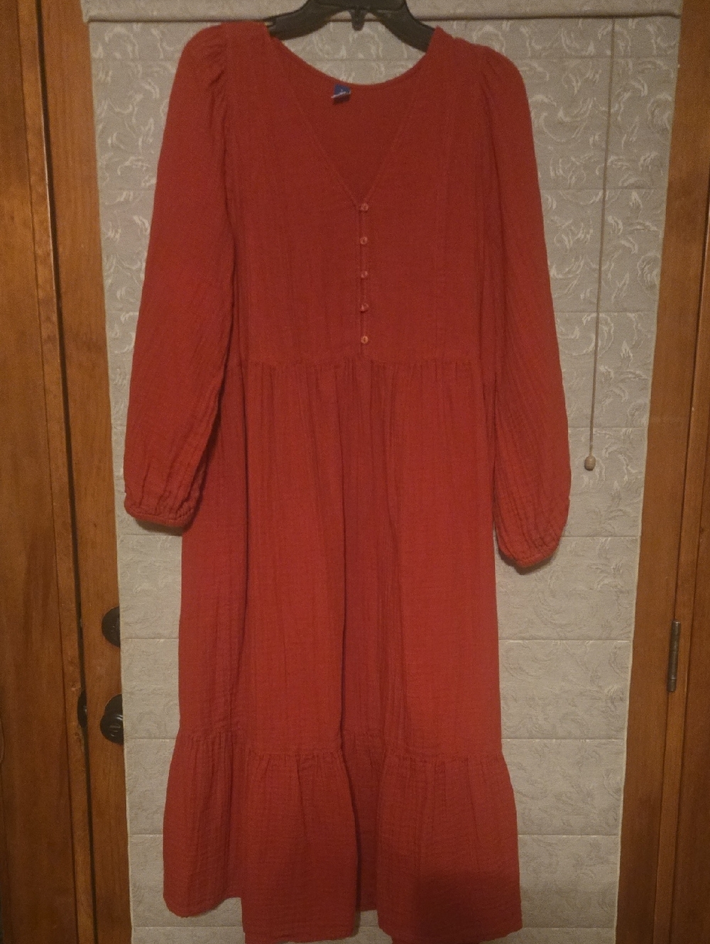 Old Navy Brick Red Long-Sleeve Tiered Maxi Dress